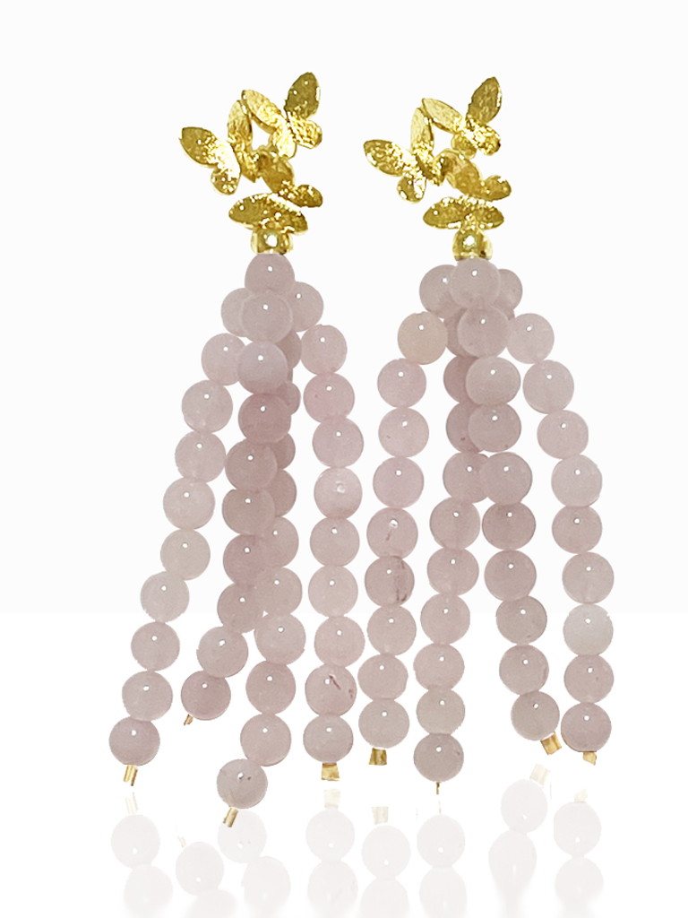 Brinco Borboletas- Quartzo Rosa