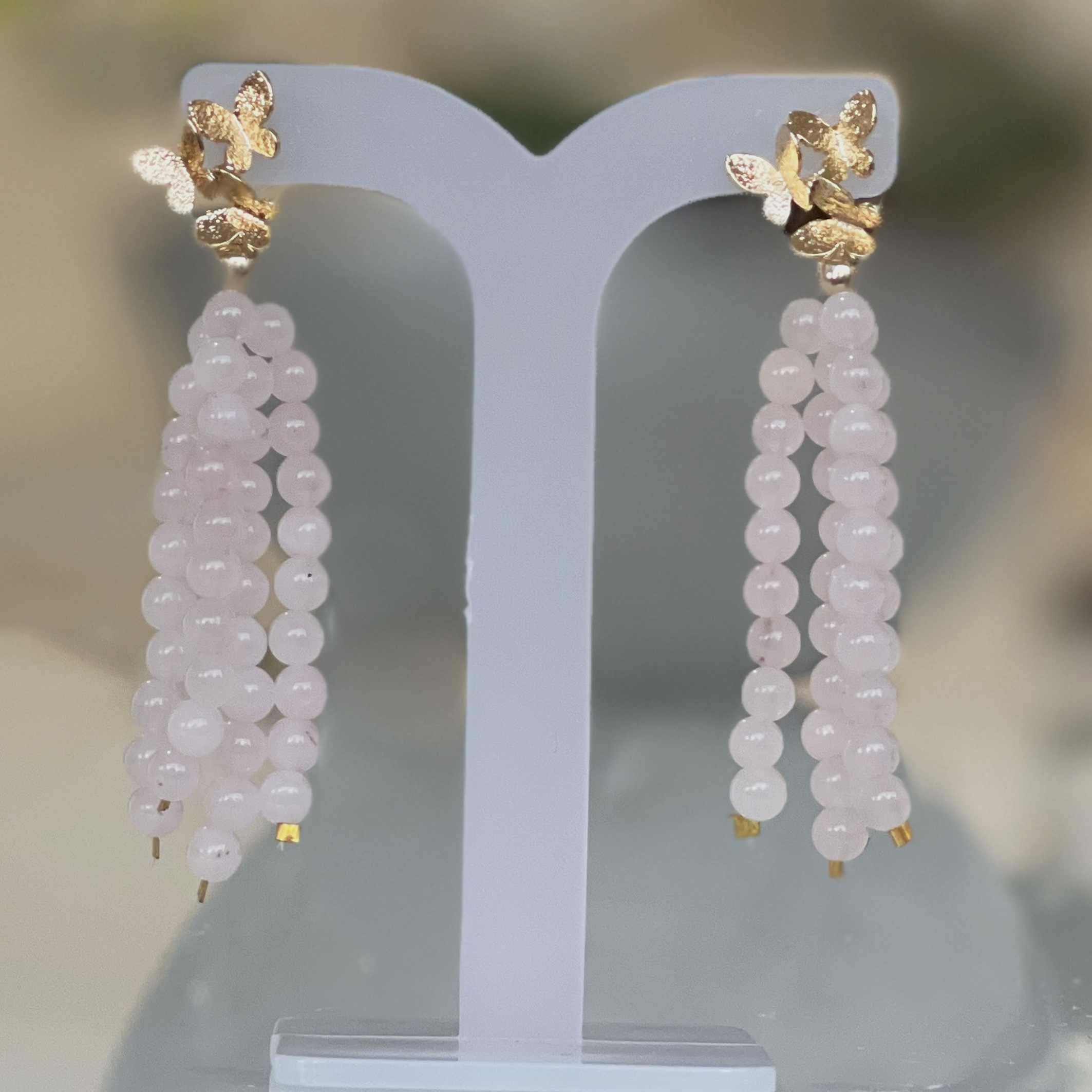 Brinco Borboletas- Quartzo Rosa - Imagem 3